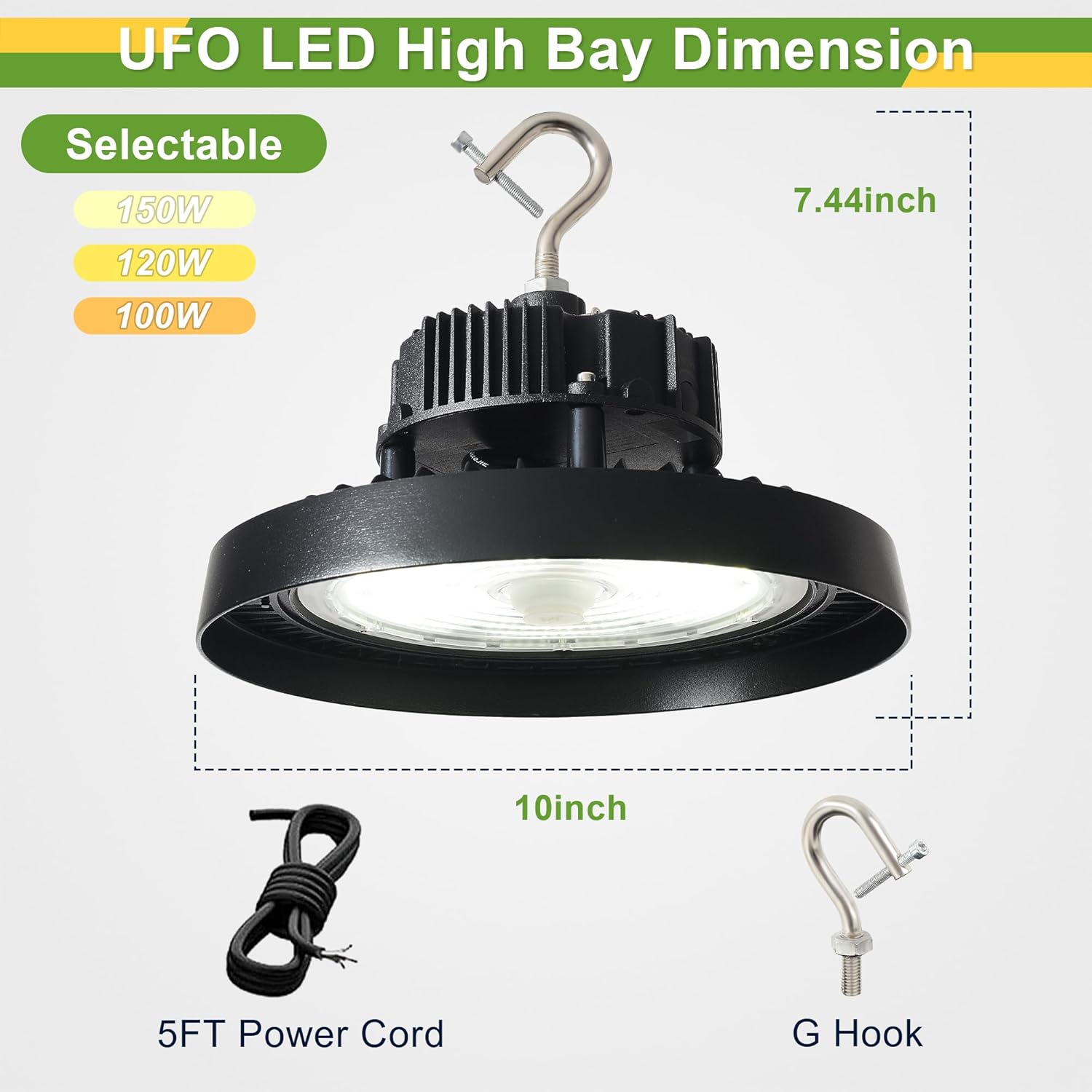 480V UFO LED High Bay Light, 150W/120W/100W Wattage Selectable, 21000LM (500W HPS Equiv.) Dimmable Commercial Bay Light for Shop Garage Factory Warehouse Workshop Area 277-480V