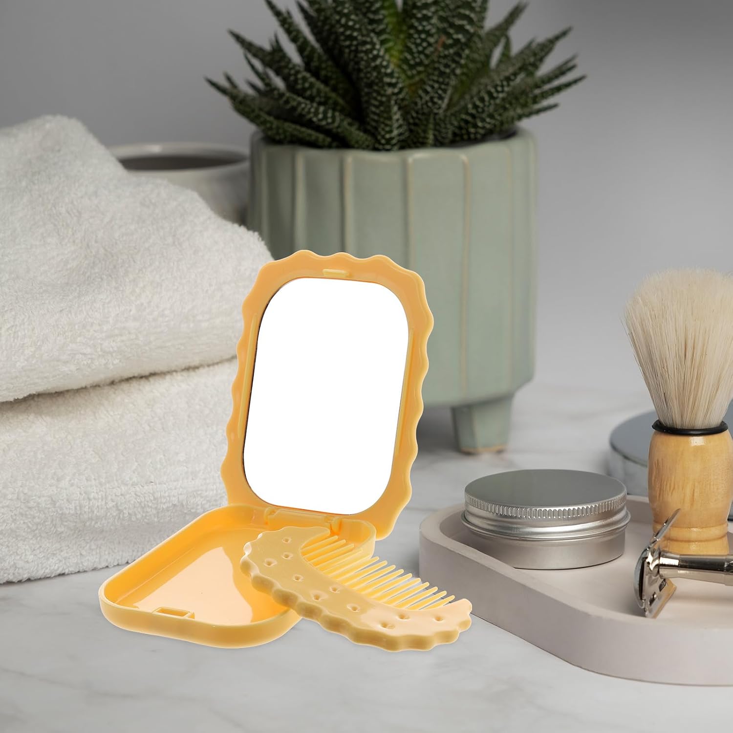 Compact Makeup Mirror High Definition Glass Portable with Comb image 5