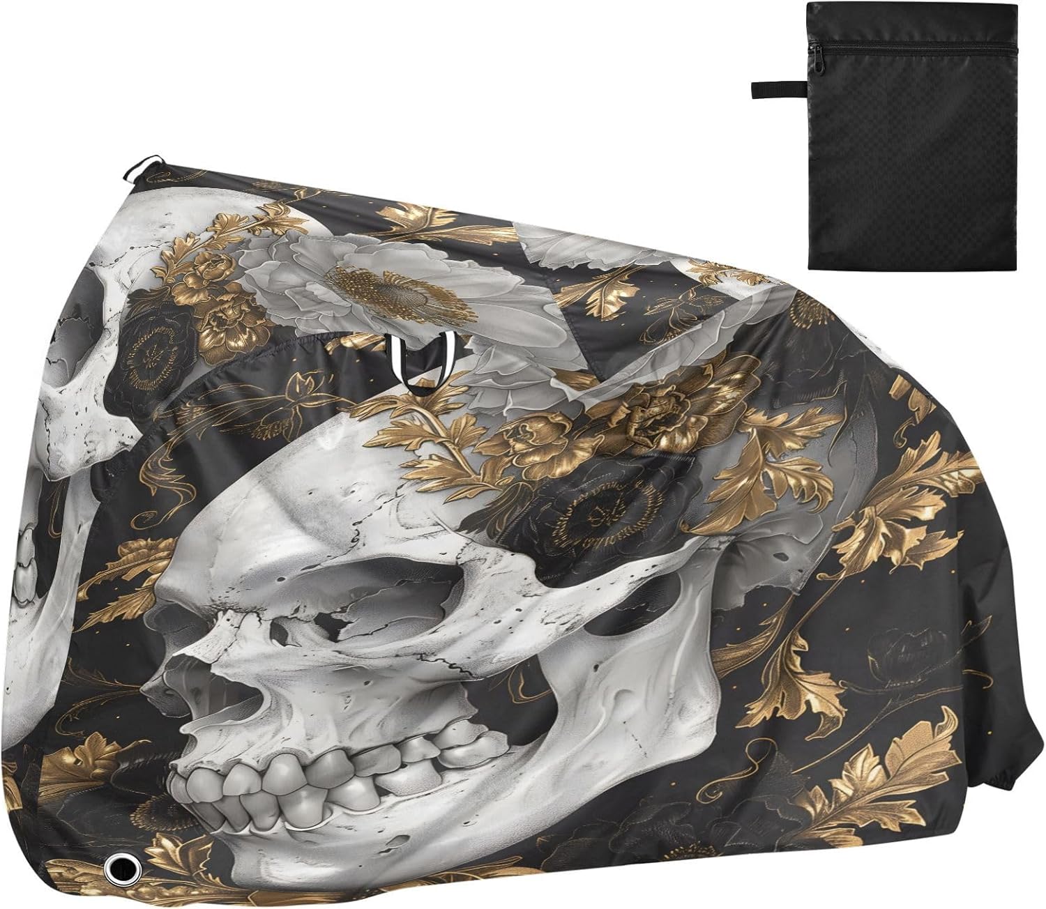 ALAZA Skull Gold Flowers Bike Cover Waterproof Outdoor Ebike Bicycle Covers Tarp Protection for 1/2 Bikes, Sun UV Dust Wind Proof