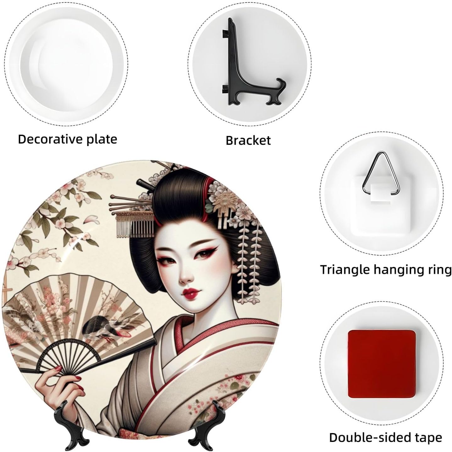 Japanese-Geisha 10 Inch Decorative Plate With Stand, Elegant Display Wall Plate For Home Decor