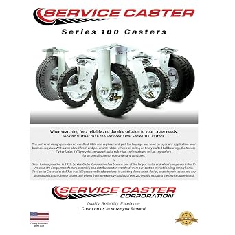 6 Inch Swivel Pneumatic Casters Set of 4 - Black Rubber Wheels - Includes 2 Swivel with Bolt on Swivel Locks and 2 Rigid - Heavy Duty Casters - 1,000 lbs. Total Capacity - Service Caster Brand