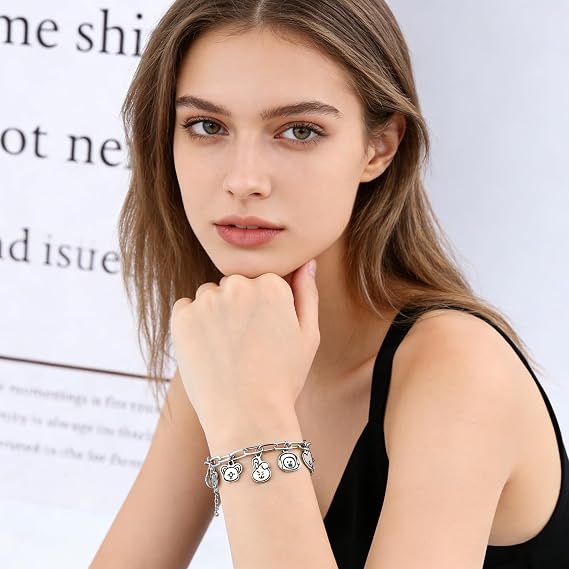 Bts Bracelets, Kpop Bracelets for Womens, Adjustable Stainless Steel Chain Charm Bracelet with Adorable Cartoon Character Pendants, Fashion Bts Jewellery Gifts for Fans