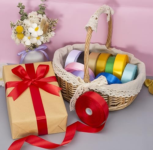 Vista 115 de Cinta de satén sólido azul real de 1 pulgada, cinta de tela artesanal de 50 yardas para envolver regalos, ramos florales, decoración de fiesta