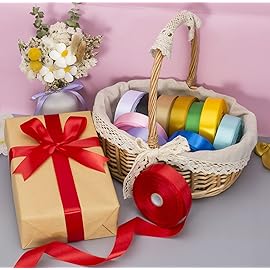 YASEO 1 Inch Red Solid Satin Ribbon, 50 Yards Craft Fabric Ribbon for Gift Wrapping Floral Bouquets Wedding Party Decoration