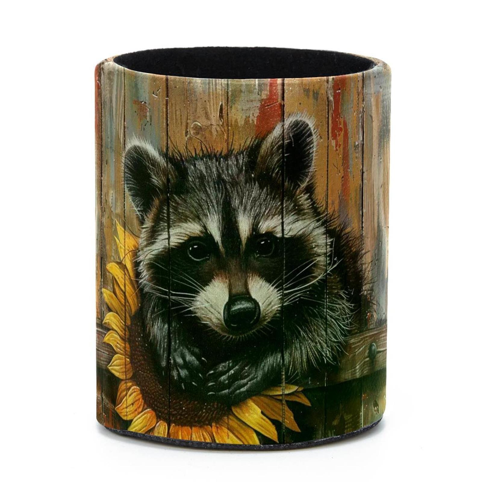 VAPOKF Round Pencil Holders for Desk, Sunflower Raccoon Pen Holders Pen Pot Makeup Brushes Storage Desktop Stationery Supplies Organiser for Home Office
