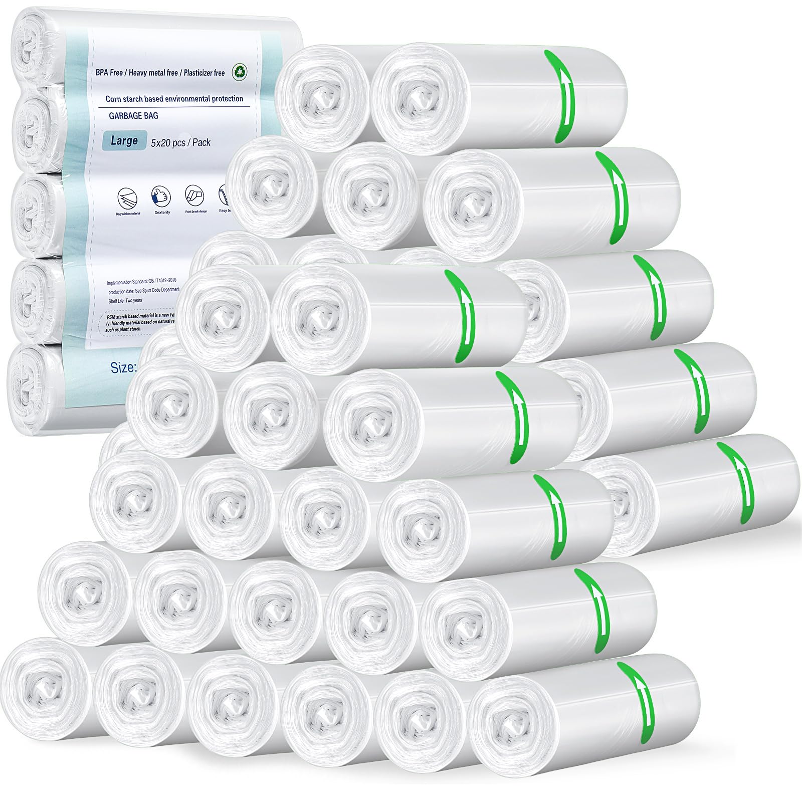 Harloon 800 Stück Müllbeutel, klein, geruchlos, Badezimmer, biologisch abbaubar, Müllbeutel für Zuhause, Büro, Badezimmer, Toilette, Küche (weiß)
