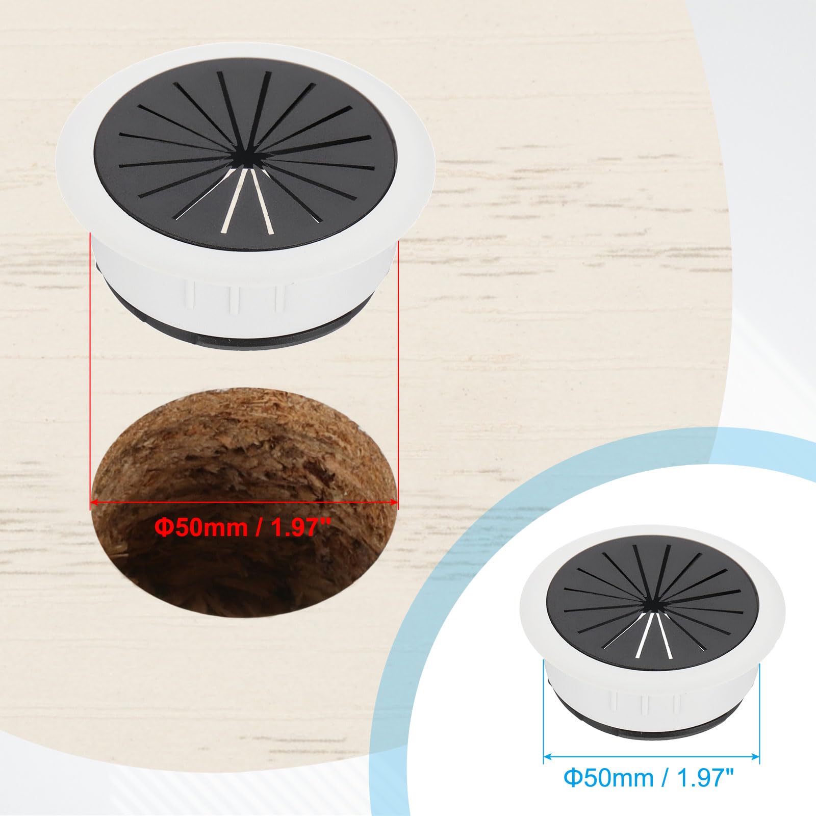 PATIKIL 50mm/ 2 Inch Desk Grommet,5pcs Desk Cord Hole Cover Desk Cable Hole Grommet Cover Sturdy ABS Plastic Round for Cables Cabinets Desktop Equipment Wiring Organizing - Image 3