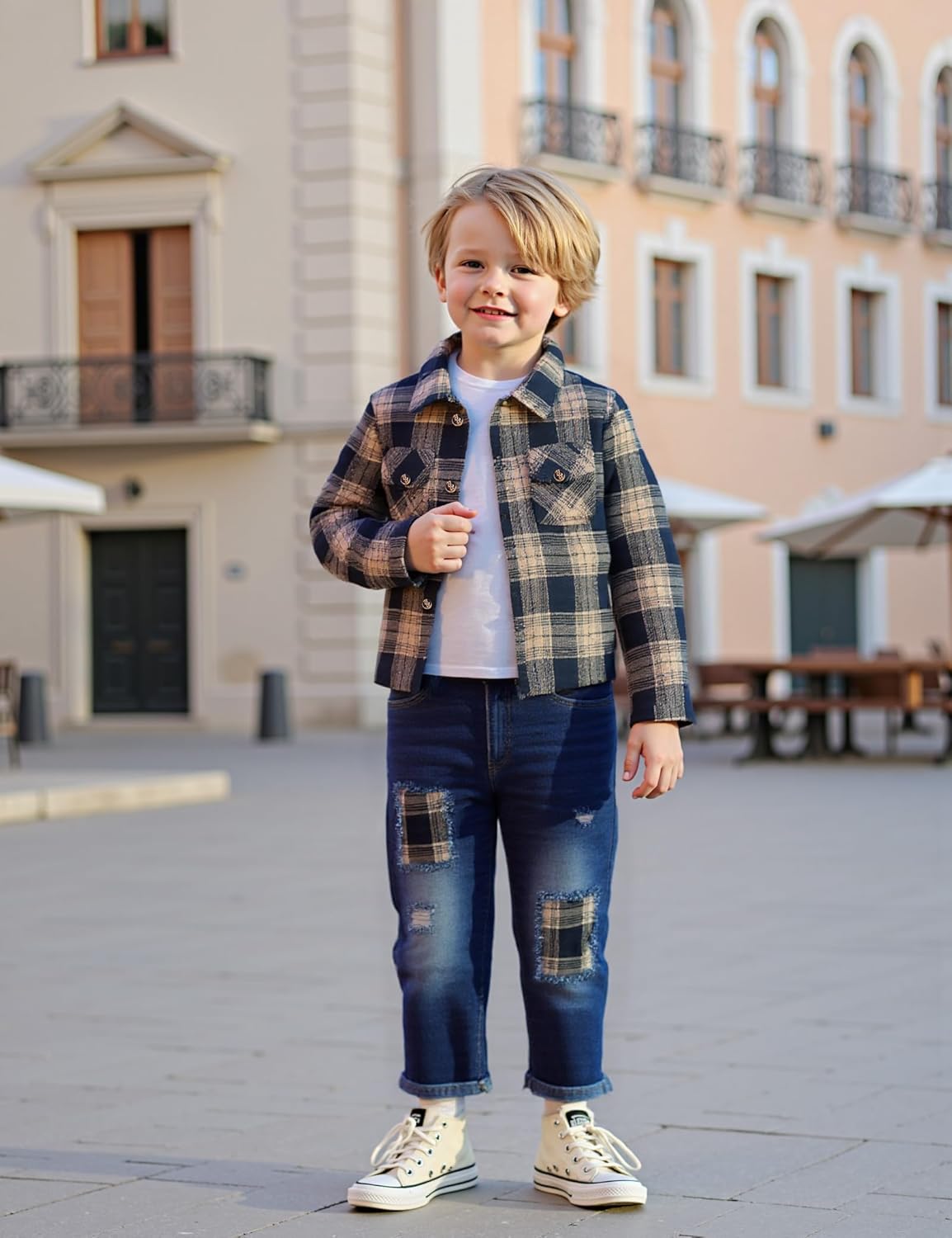 Toddler Boy Clothes Plaid Shirt Jacket White T-shirt and Jeans Pants 3PCS Boys Fall Winter Outfits for 2-7 Years - Image 3