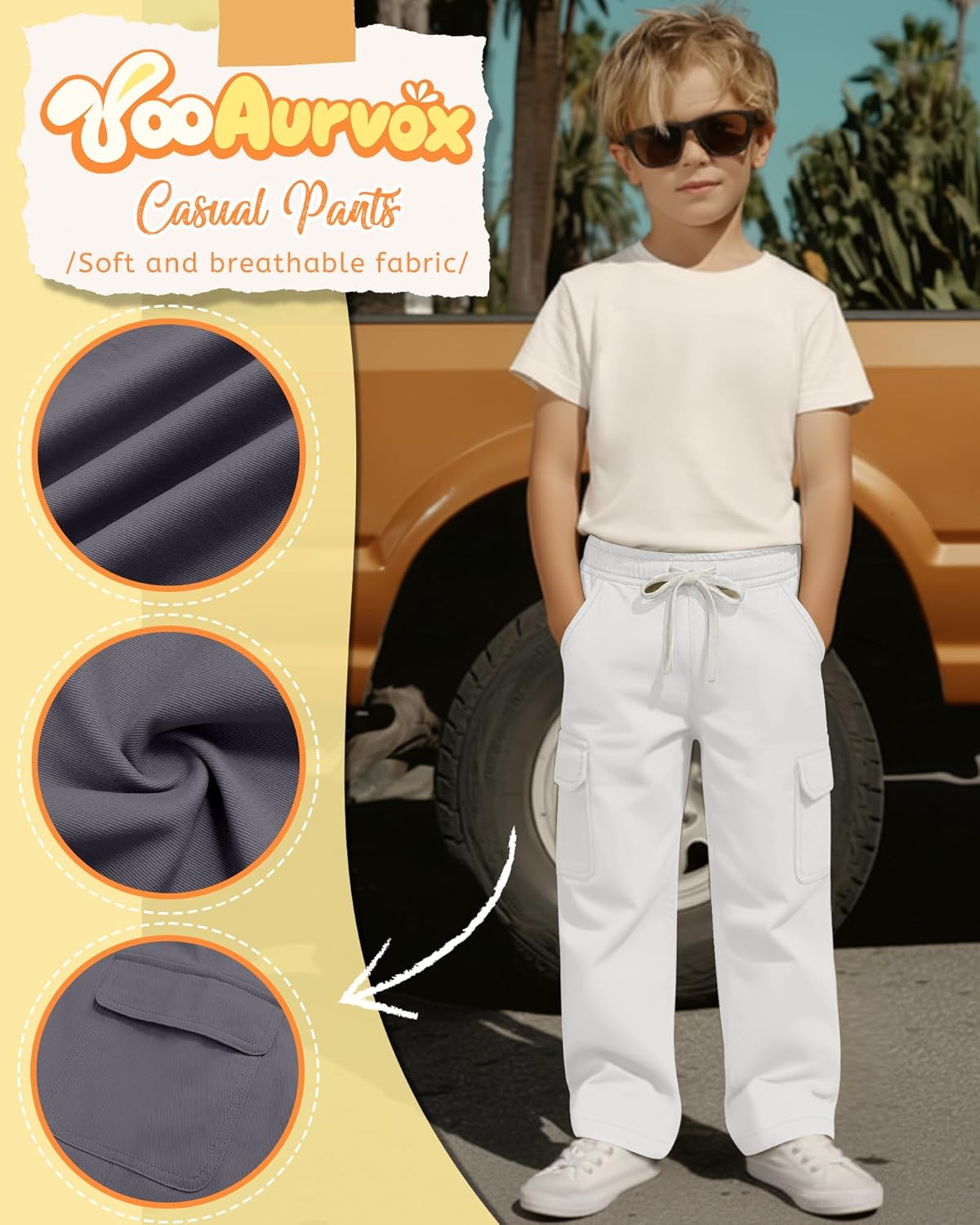 Boys Uniform Cargo Pants Kids 97% Cotton Straight Baggy Chino Pants Teen Boy Drawstring Casual Trouser with Pocket