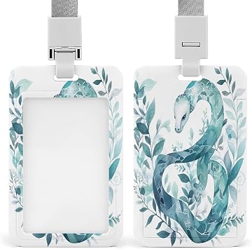 Lanyard Badge Holder Plastic Badge Holder Detachable Badge Lanyards Leaf Snake Printed Badge Holder Suitable for ID Card Work Permit Credit Card Subway Card Bus Pass