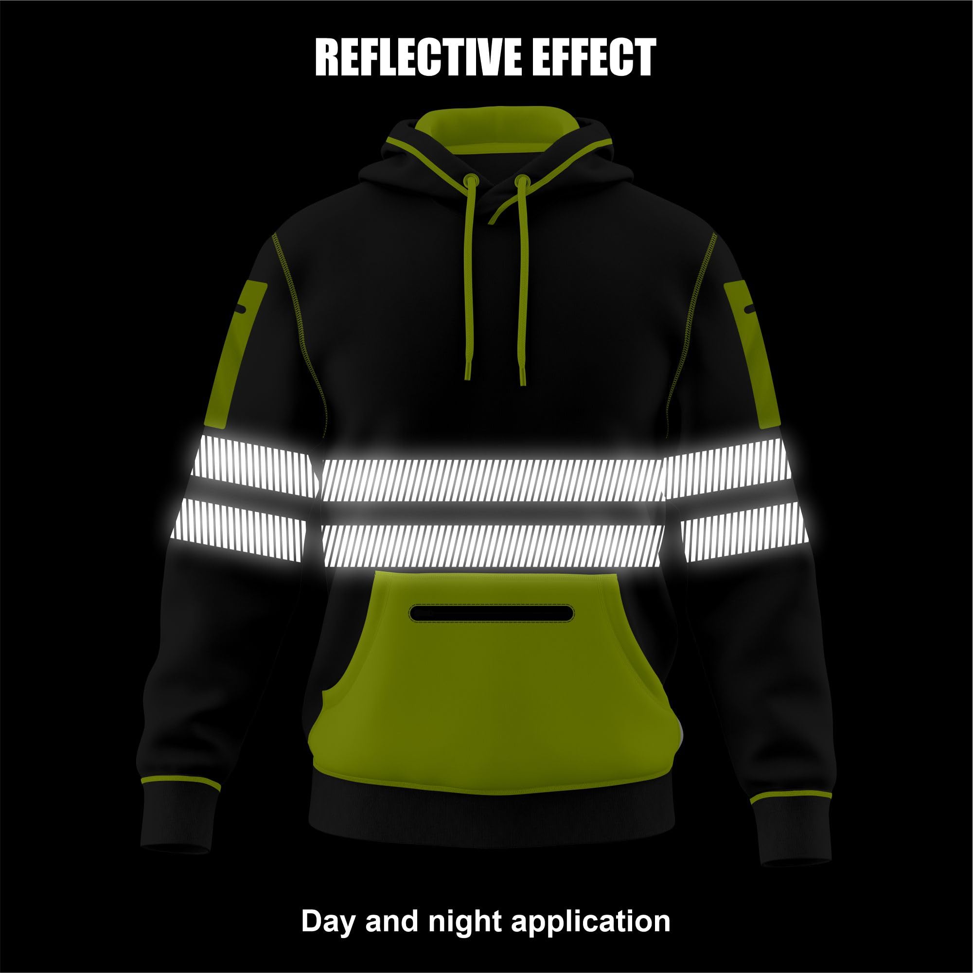 mymixtrendz Sudadera unisex con capucha para hombre y mujer, cinta reflectante, cordón de seguridad, bolsillos con cremallera, alta visibilidad, alta visibilidad, con capucha