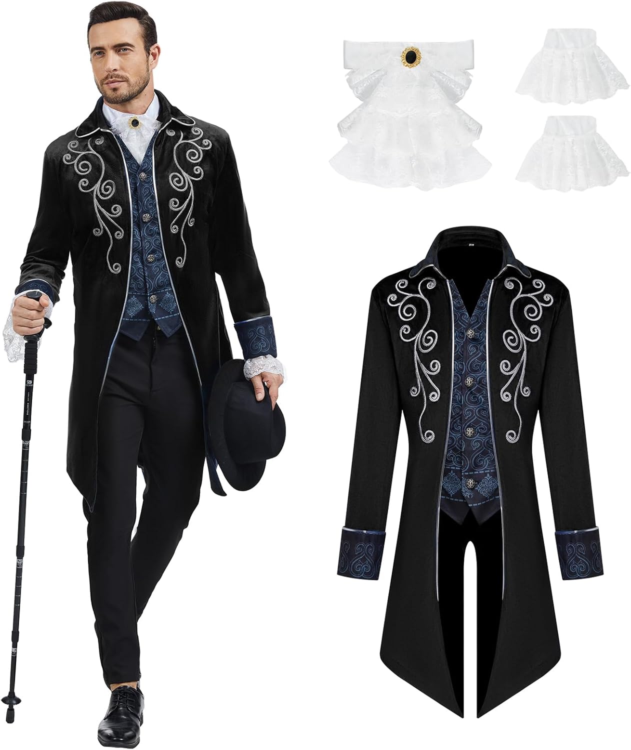 Men Medieval Steampunk Tailcoat Jacket Gothic Victorian Frock Coat Uniform Halloween Party Cosplay Gentleman Costumes