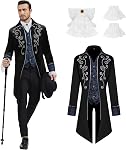 Men Medieval Steampunk Tailcoat Jacket Gothic Victorian Frock Coat Uniform Halloween Party Cosplay Costumes