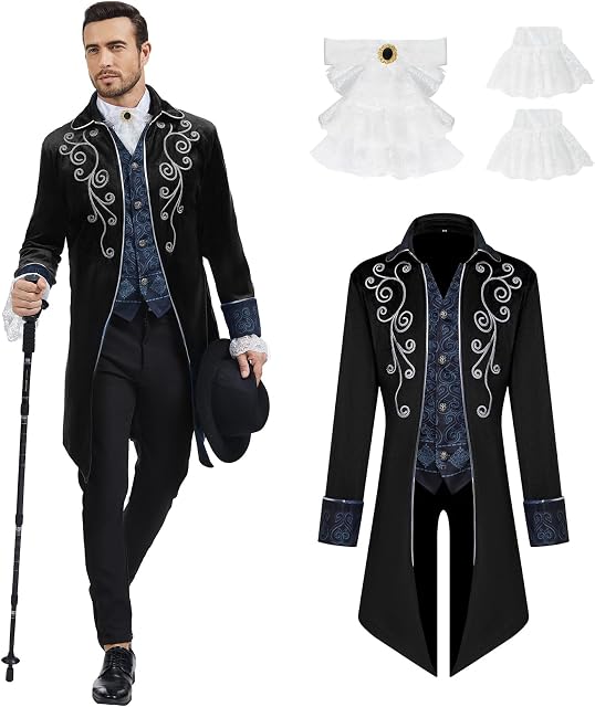 Men Medieval Steampunk Tailcoat Jacket Gothic Victorian Frock Coat Uniform Halloween Party Cosplay Costumes