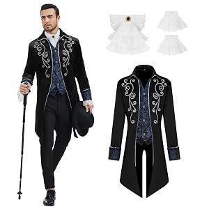 Men Medieval Steampunk Tailcoat Jacket Gothic Victorian Frock Coat Uniform Halloween Party Cosplay Gentleman Costumes