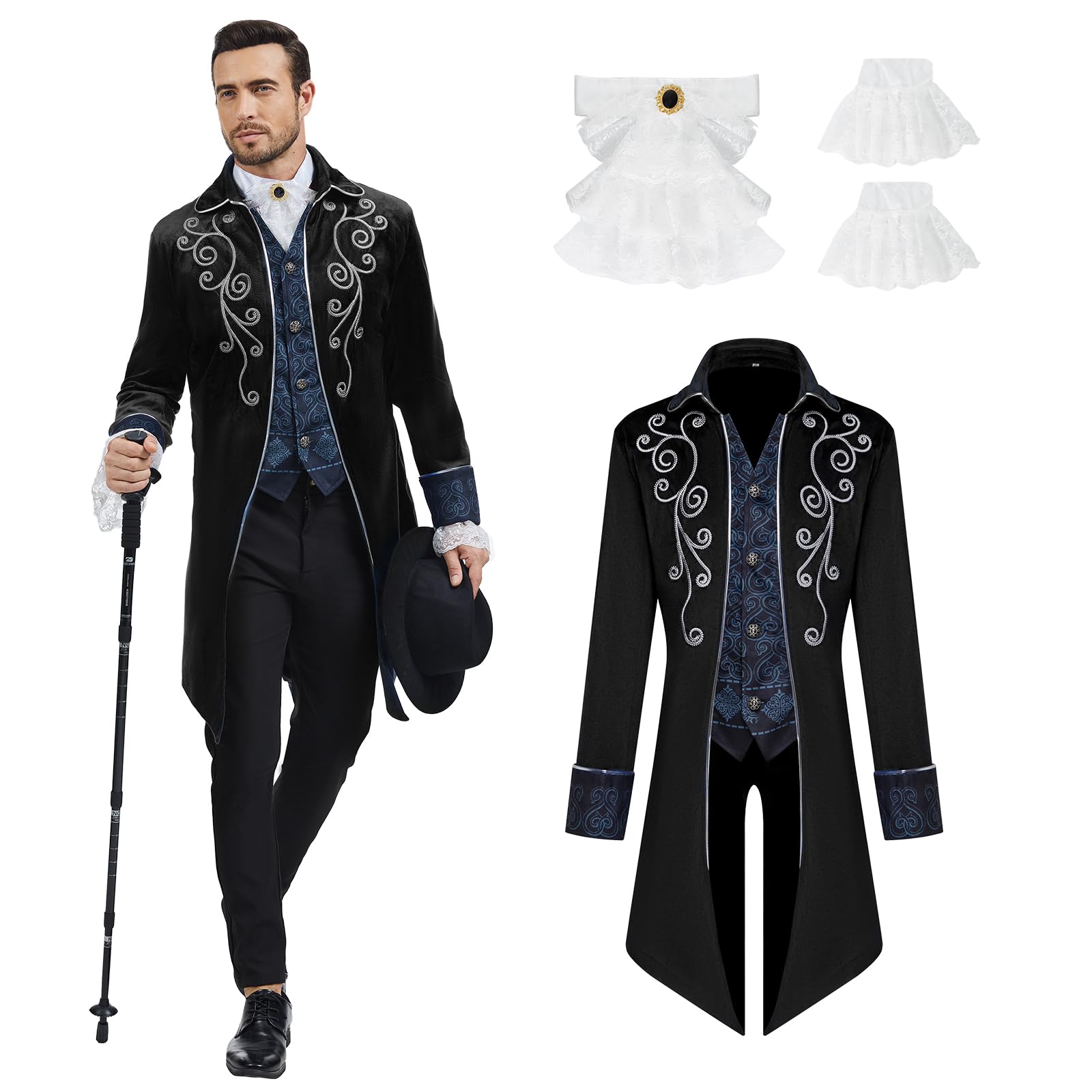 rumnigh Men Medieval Steampunk Tailcoat Jacket Gothic Victorian Frock Coat Uniform Halloween Party Cosplay Gentleman Costumes
