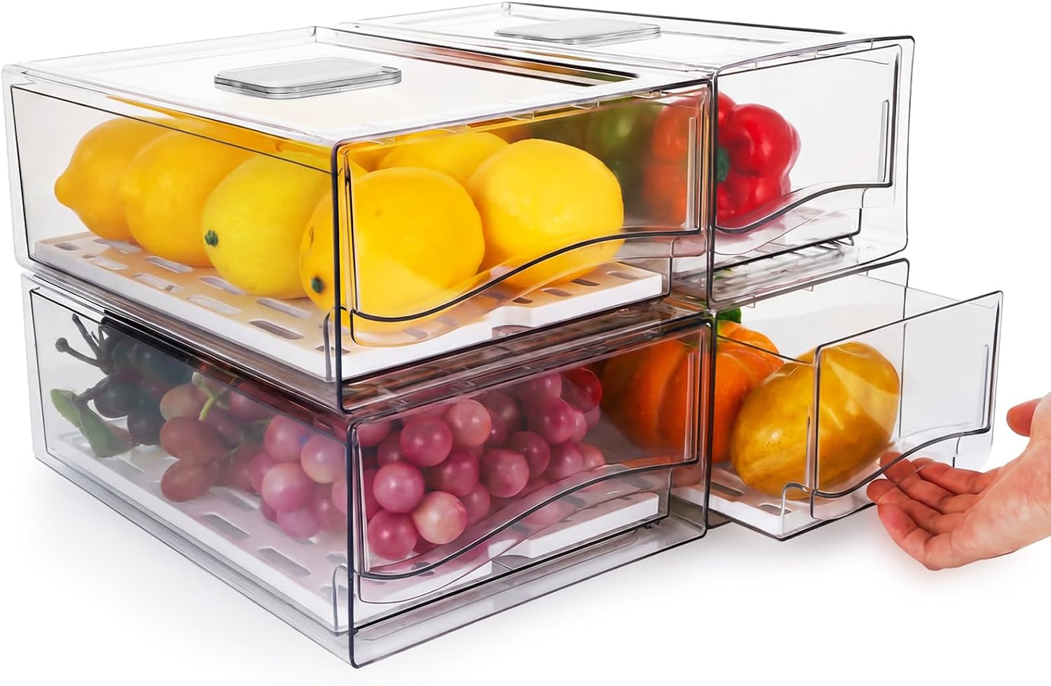 4Pack Fridge Organizer, Stackable Refrigerator Organizer Bins