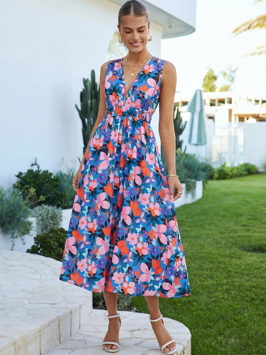 Women's Sleeveless Floral Maxi Dress 2026 Sundresses Spring Summer Wedding Guest - Image 3