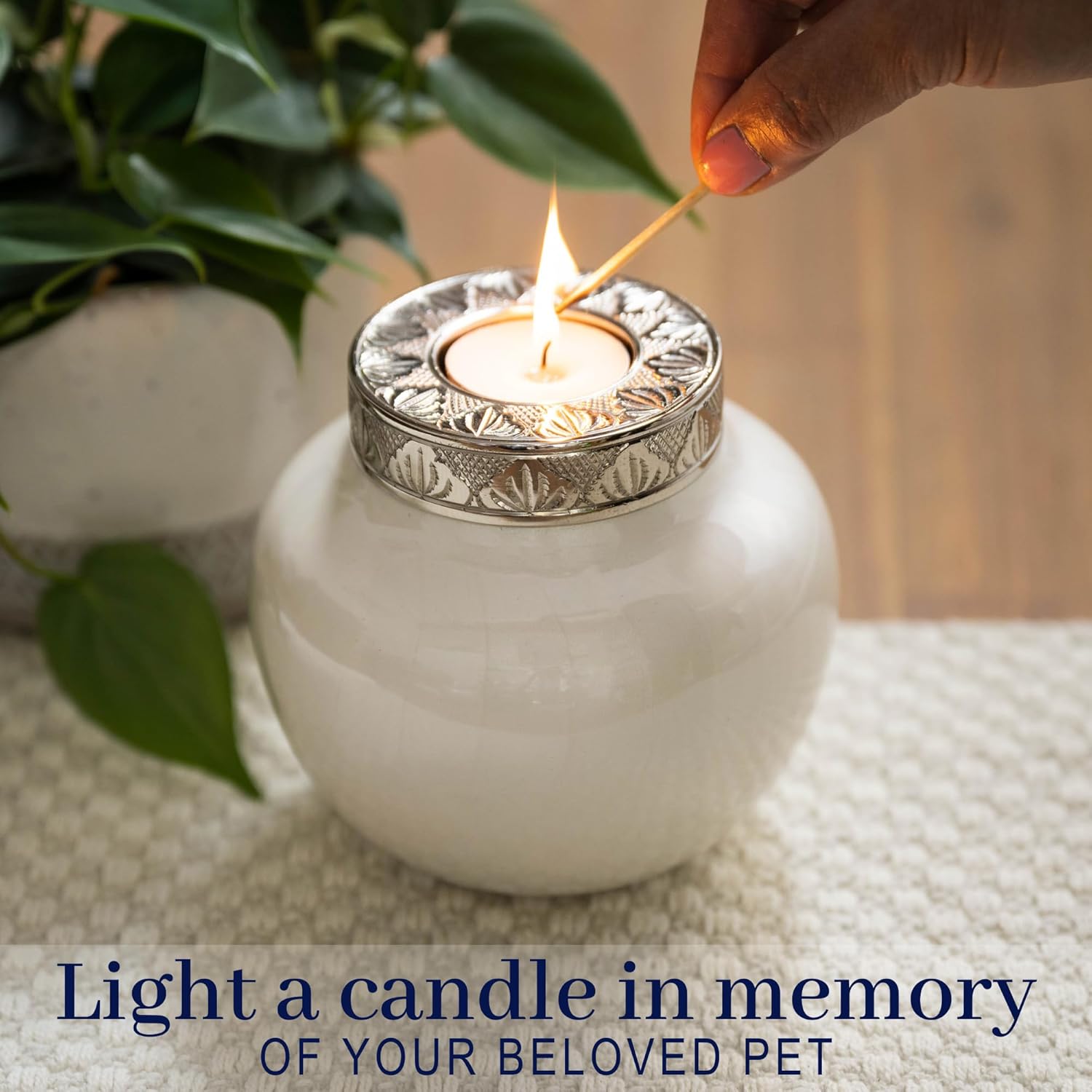 Cremation Urn for Pets with Tealight Holder - Memorial Keepsake Urn for Small & Medium Dogs, Cat Urn and Small Pet Urn - Elegant Urn for Ashes with Candle Holder & Velvet Bag (Holds Up to 50 lbs)