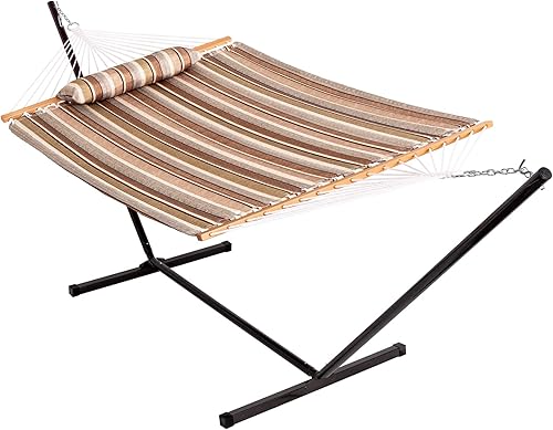 Lazy Daze - Hamaca de tela acolchada con soporte de 12 pies, hamaca doble para 2 personas con almohada para patio exterior, jardín, patio trasero,