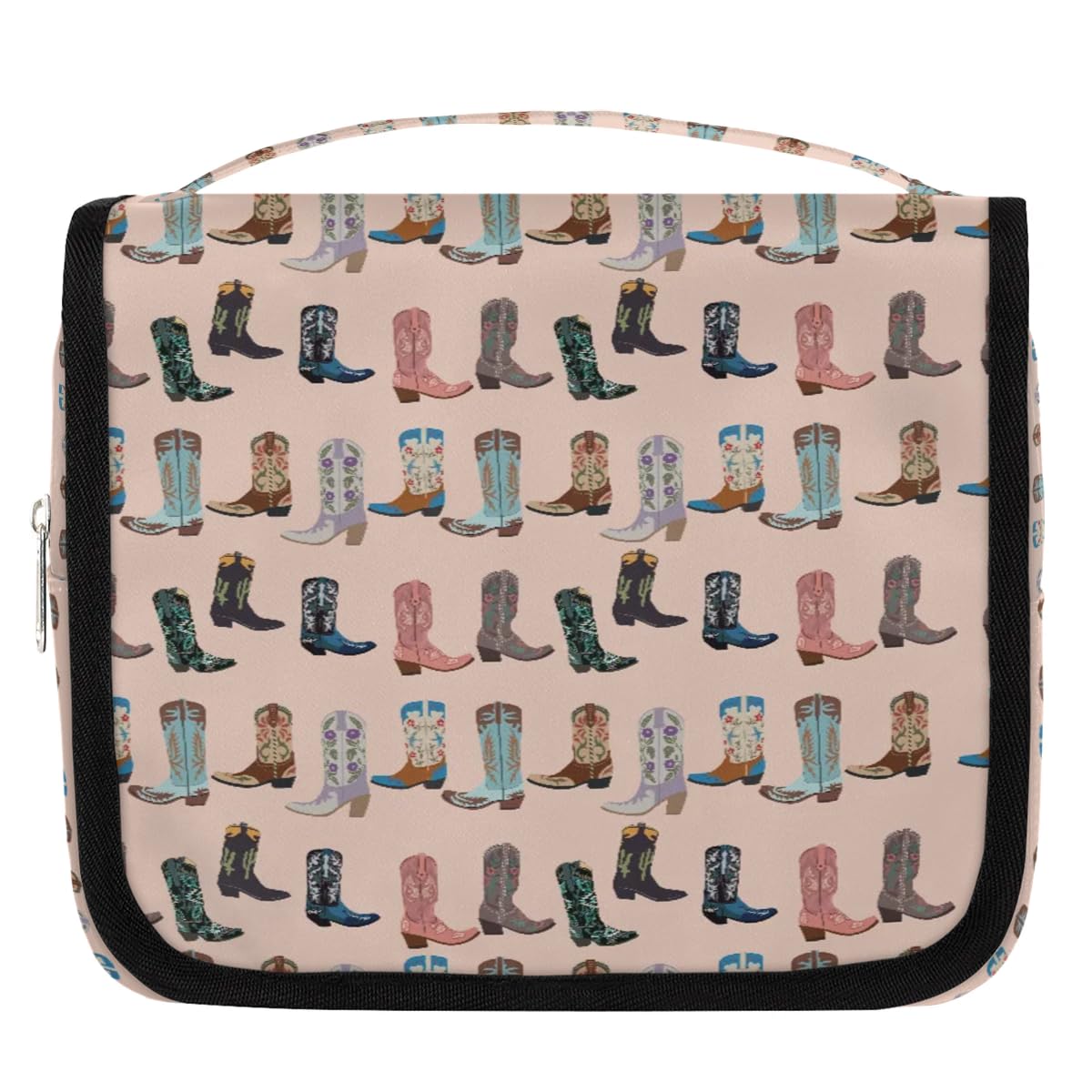 YoCosy Travel Toiletry Bag for Women Men with Hanging Hook Pink Retro Western Print Cowboy Pattern Makeup Cosmetic Bag Organizer Travel Bag for