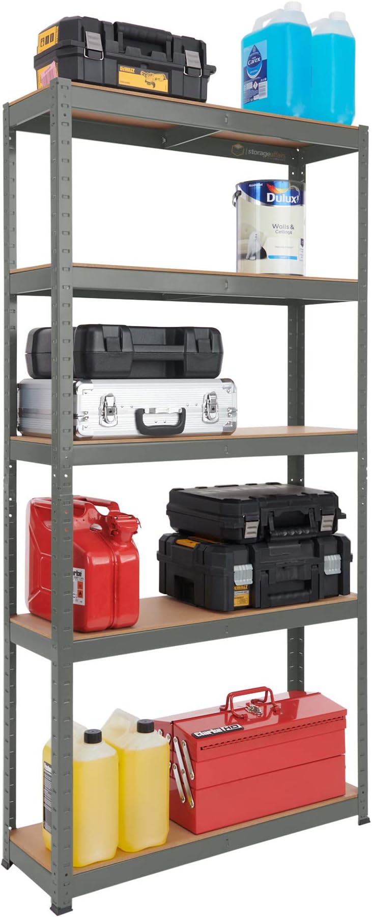 5 Tier EXTRA Heavy-Duty Boltless Shelving Unit - 176 High, 75 Wide, 30 Deep (cm) | 265kg UDL, Grey Adjustable Steel Storage Shelves | For Garage, Shed, Home & Office