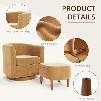 360 Swivel Accent Chair with Storage Ottoman