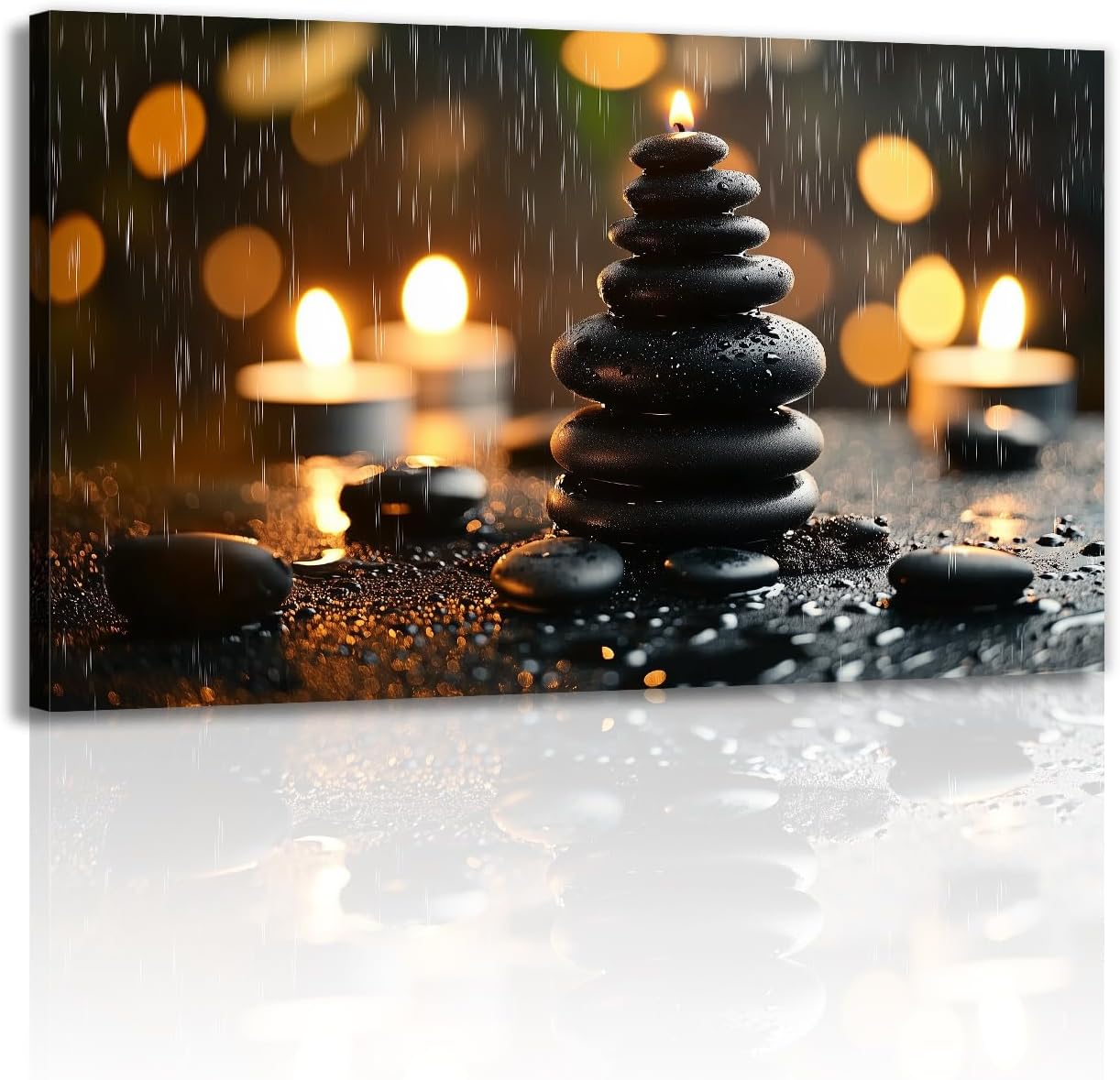 GLOKAKA Spa Wall Art Zen Candle Orchid Canvas Wall Decor Spa Stones And Flowers Art for Bathroom Bedroom Yoga Room(Zen-1,16"x24")