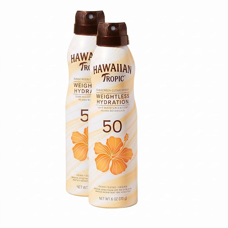 Protetor solar corporal em spray Hawaiian Tropic Weightless Hydration SPF 50, 2 unidades de aproximadamente 177 mL