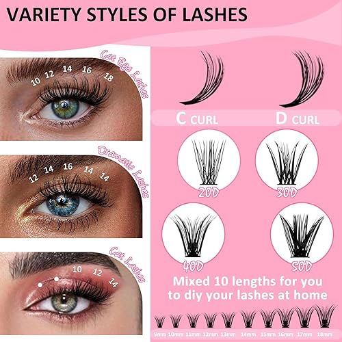 Miniatura 7 de Fowendia - 320 extensiones de pestañas individuales en racimo 30D40D, rizo D, 0.35-0.630 pulgadas, extensiones de pestañas postizas para bricolaje,
