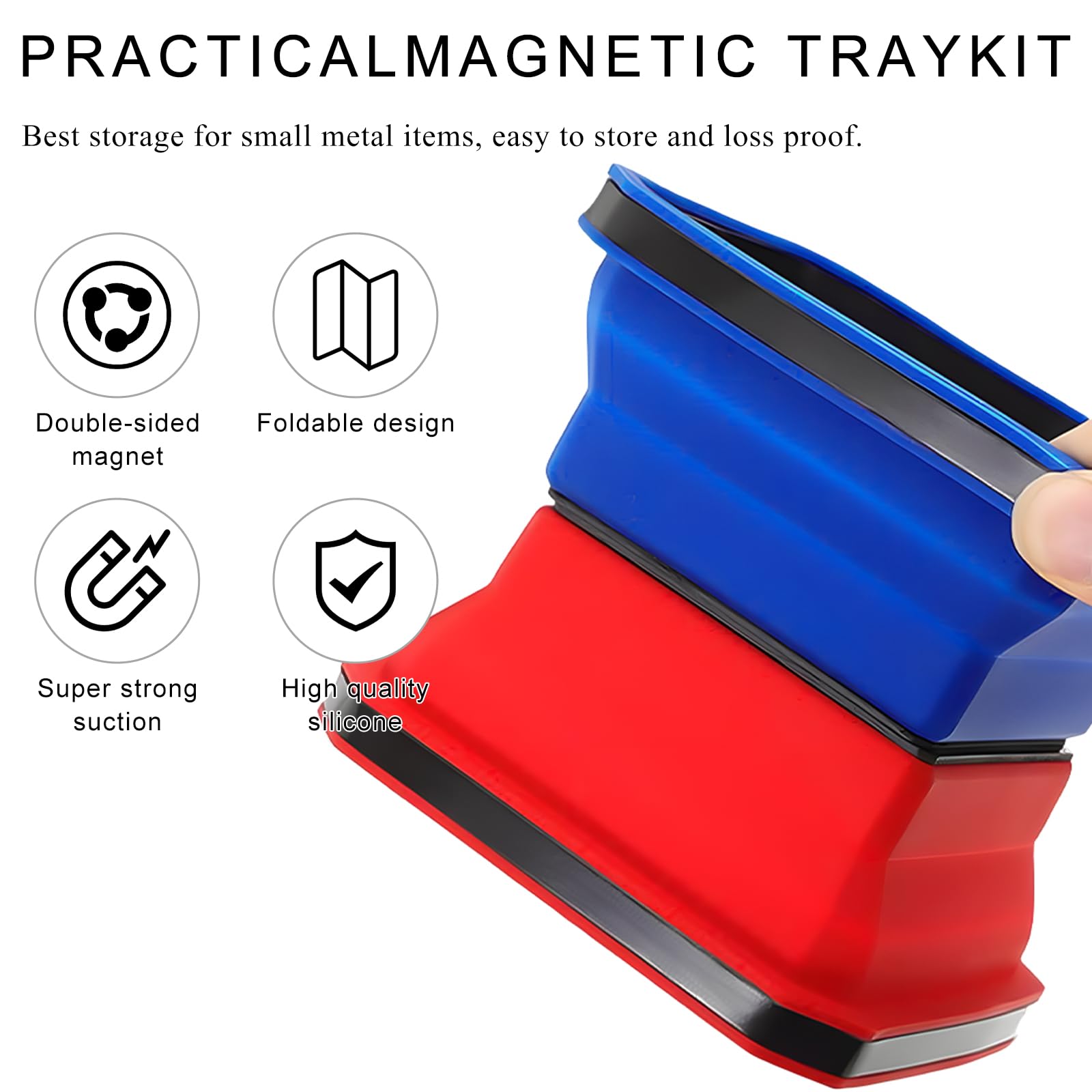 Vassoio magnetico pieghevole per parti, 11,4 cm, ciotole pieghevoli in silicone con base magnetica su entrambi i lati, organizer per parti per bulloni, dadi, rondelle, spilli, viti, accessori