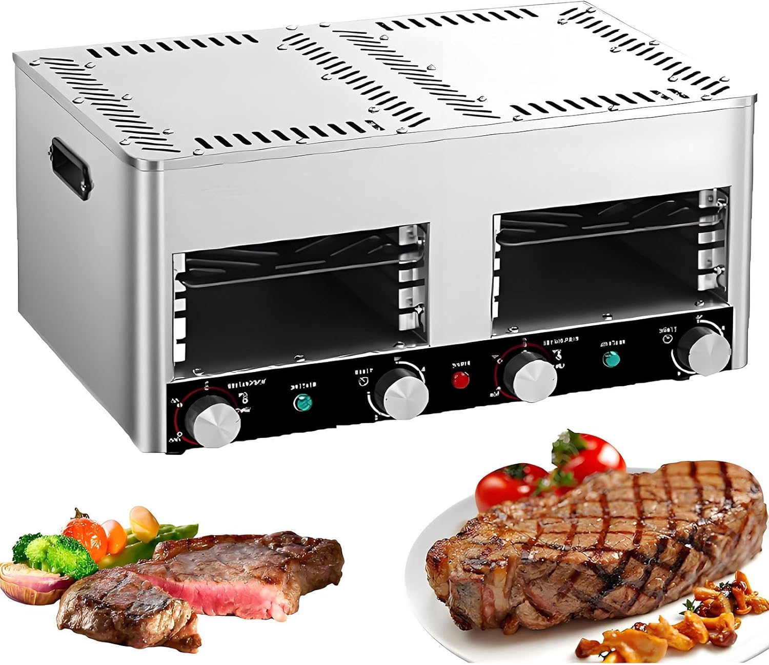 Smokeless In-frared Electric Broiler for Indoor Use, Stainless Steel Steak Cooker, Comes with Broiler Tray and Grill, 800℃ Commercial Steak Stove for Cooking Steak, Pork,Chicken, Vegetables,B