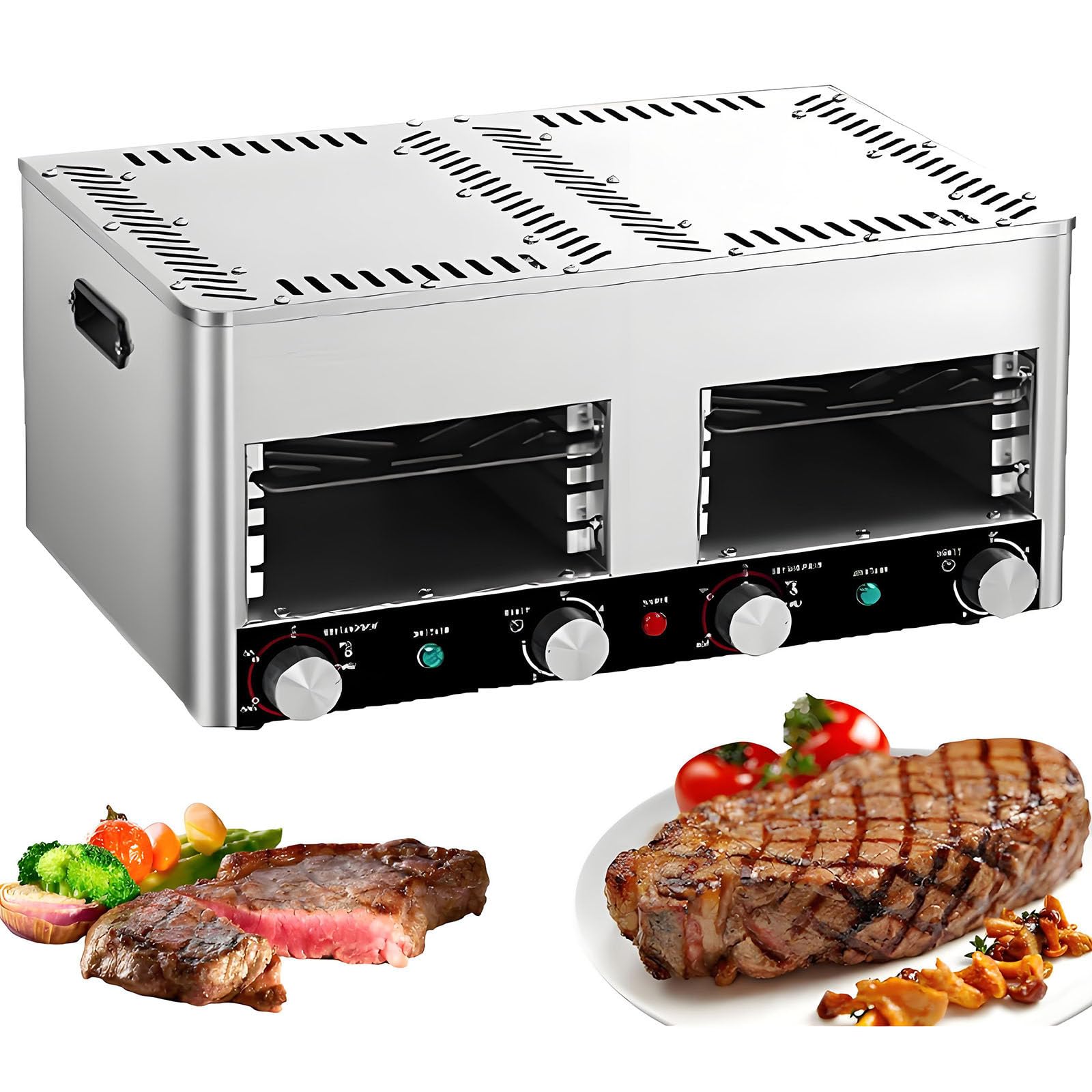 LJCSSD Smokeless In-frared Electric Broiler for Indoor Use, Stainless Steel Steak Cooker, Comes with Broiler Tray and Grill, 800℃ Commercial Steak Stove for Cooking Steak, Pork,Chicken, Vegetables B