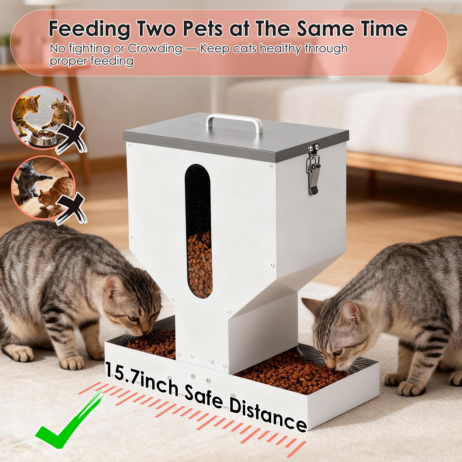 Automatic Cat Feeder 2 Cats - 12L Gravity Dual Cat Feeder Outdoor Pet Feeding Station Auto Dry Food Dispenser for Pet Cat Dogs - image 3