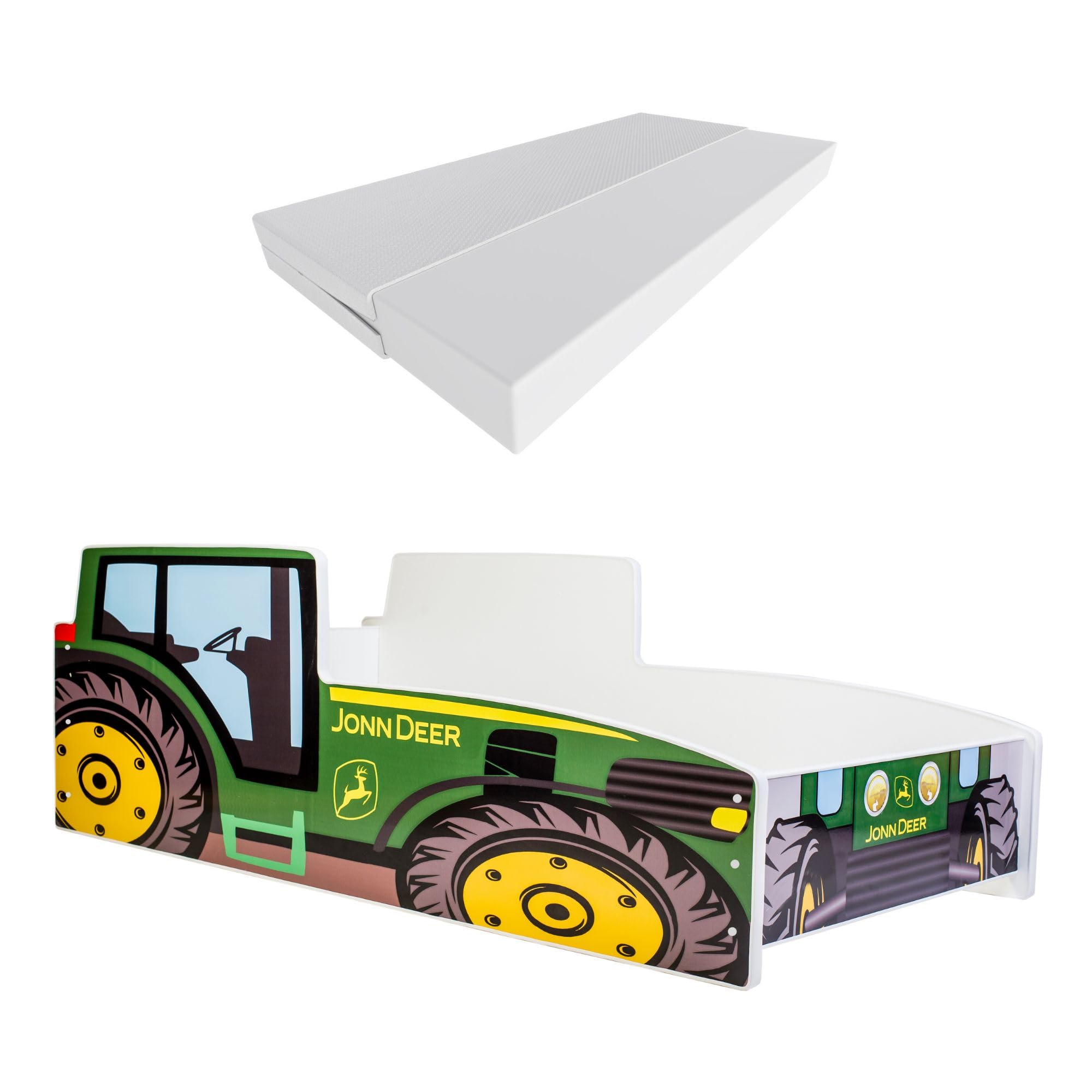 KOBI Letto Bambini Auto | Tema Trattore Verde | 160 x 80 CM | Letto Forma Macchina per Bambino | Lettino Automobile Singolo | Lettini Bambina con Materasso