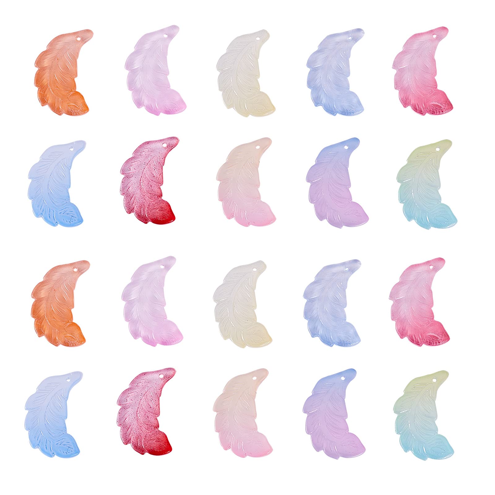 KitBeads 100pcs Mixed Color Glass Leaf Charms Kawaii Crystal Flower Petal Charms Lampwork Bird Feather Charms for Jewellery Making Bracelets Necklace