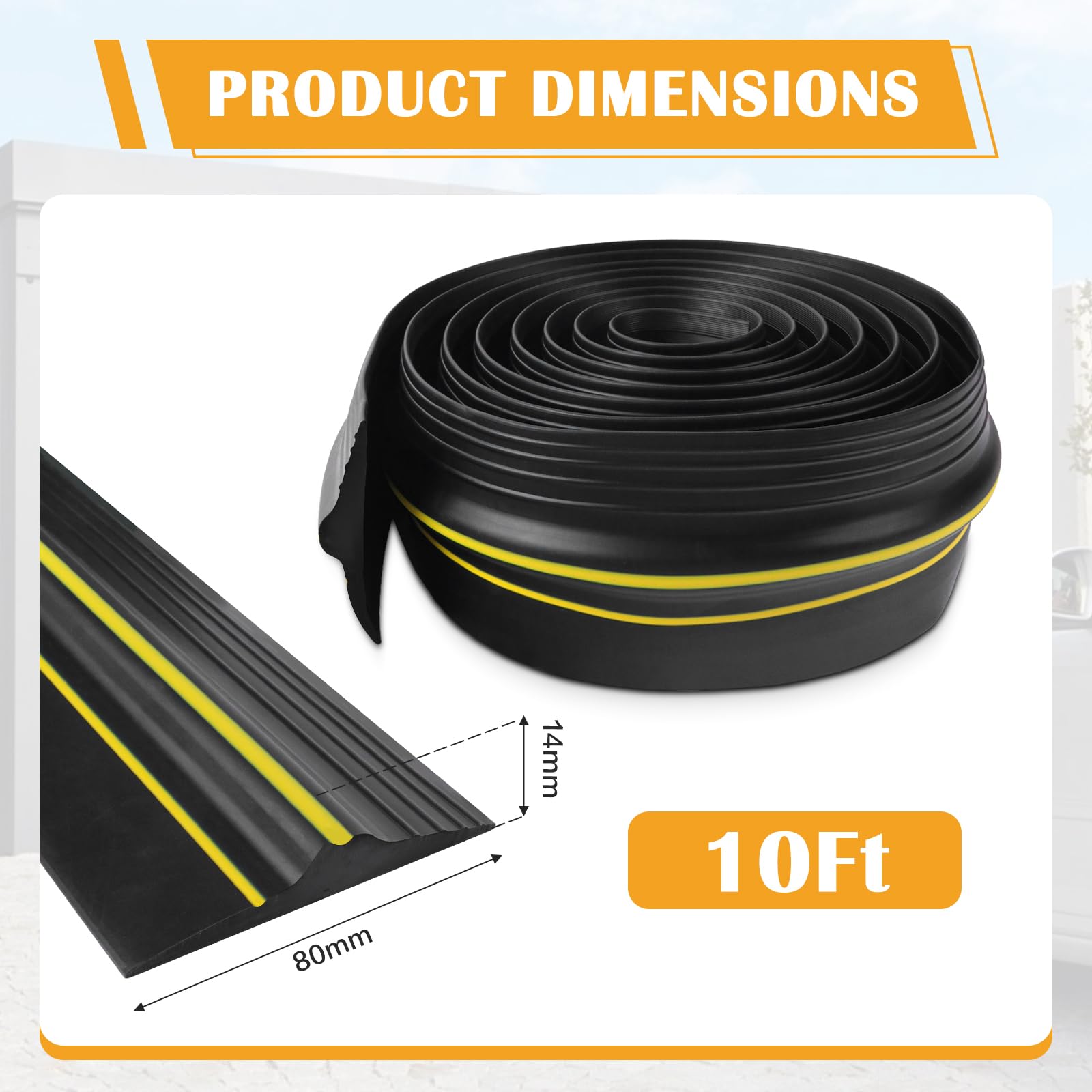 Guarnizione soglia per porta del garage, 3,05 m, in gomma EPDM, resistente alle intemperie, con labbro in gomma contro acqua, polvere e insetti