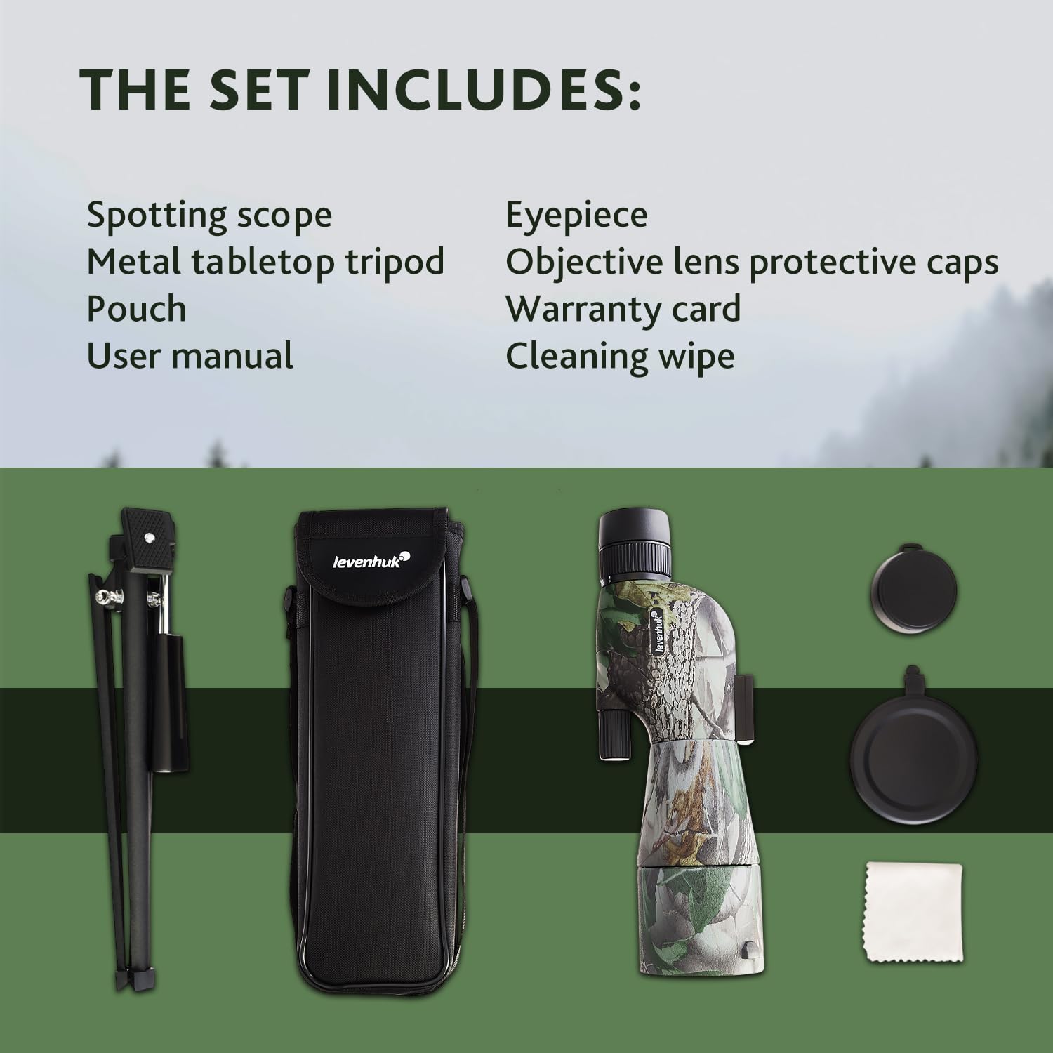 Levenhuk Camo Rind 60 – Cannocchiale Terrestre con Treppiede, Zoom 16-48x, Ottica BK-7 Fully-Coated, Design Mimetico – Robusto per Caccia, Arceria, Tiro a Segno, Birdwatching, Natura, Campeggio