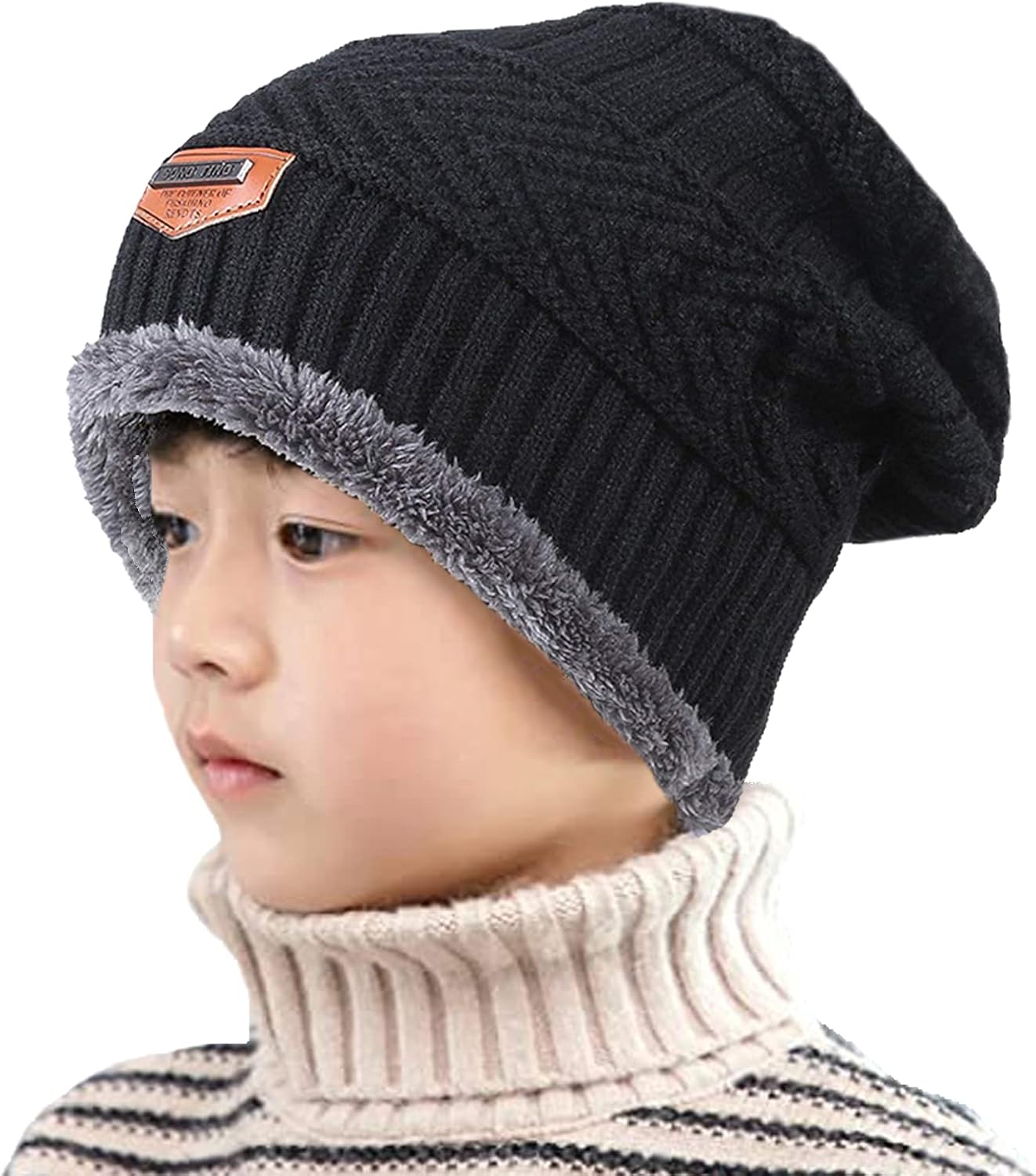 T WILKER 2Pcs Kids Winter Knitted Hats+Scarf Set Warm Fleece Lining Cap for 5-14 Year Old Boys Girls - Image 2