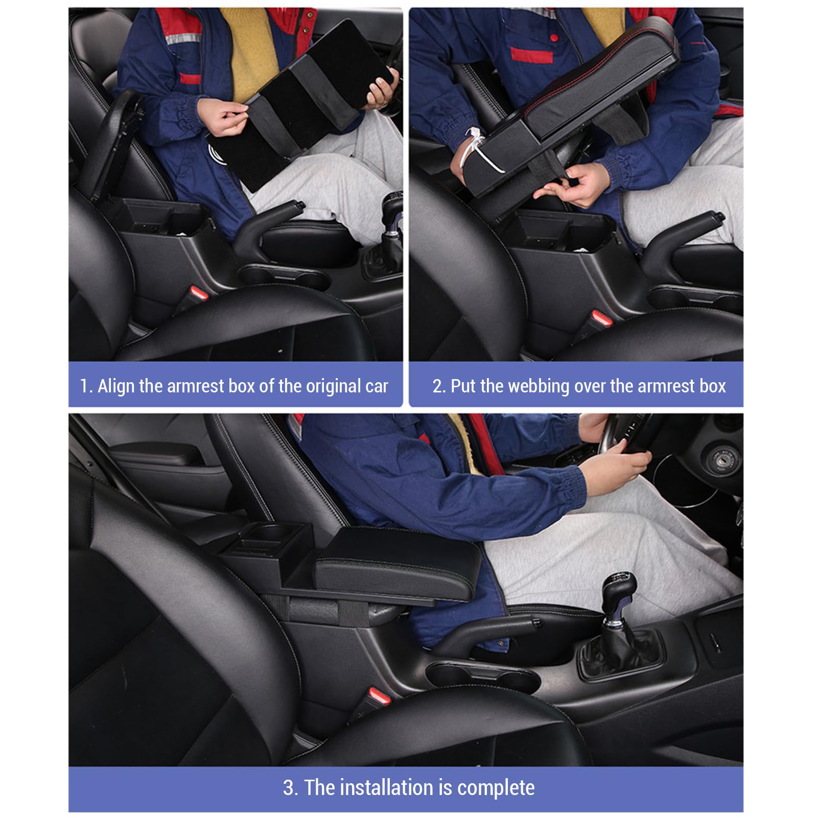 Copri Bracciolo Console Centrale con Porta di Ricarica USB, Portabicchieri, Lunghezza Regolabile, Morbida Pelle PU, Imbottitura in Memory Foam per Auto SUV Camion Furgone (Nera)