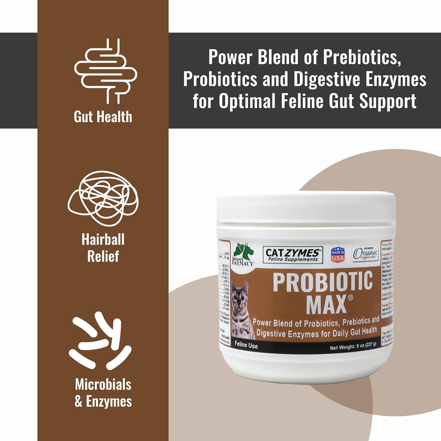 Probiotic Max - 10 Billion CFU per Gram - Prebiotics - 8 Live Beneficial Microorganisms Probiotics and 12 Digestive Enzymes in an Organic Whey Base 8oz