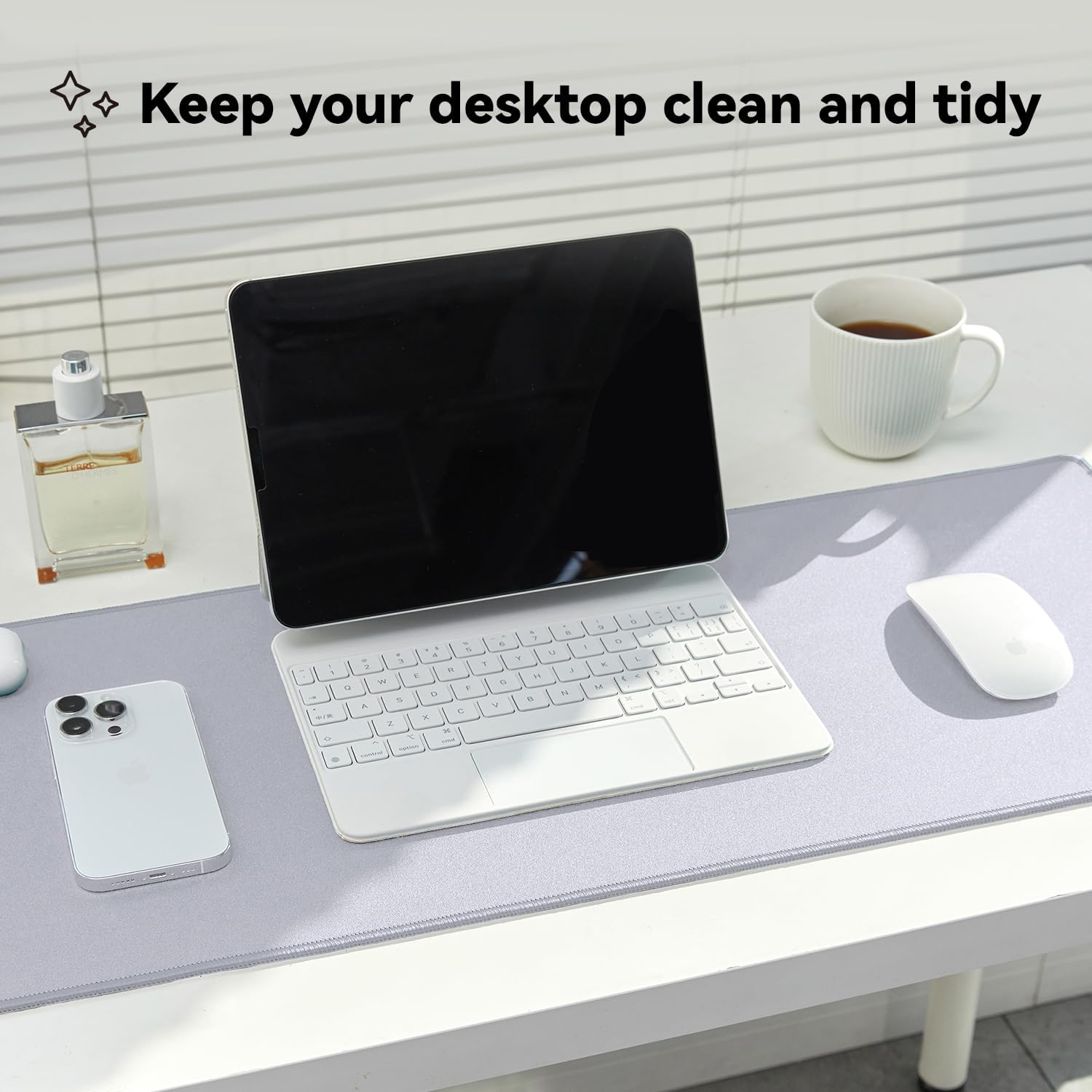 Reniteco Waterproof Large Gaming Mouse Pad with Durable Stitched Edges, Non-Slip Rubber Base, Grainy Jacquard Mouse Mat Desk Pad for Home Office Gaming, 35.4''x15.7''x0.12'', Matte Light Gray