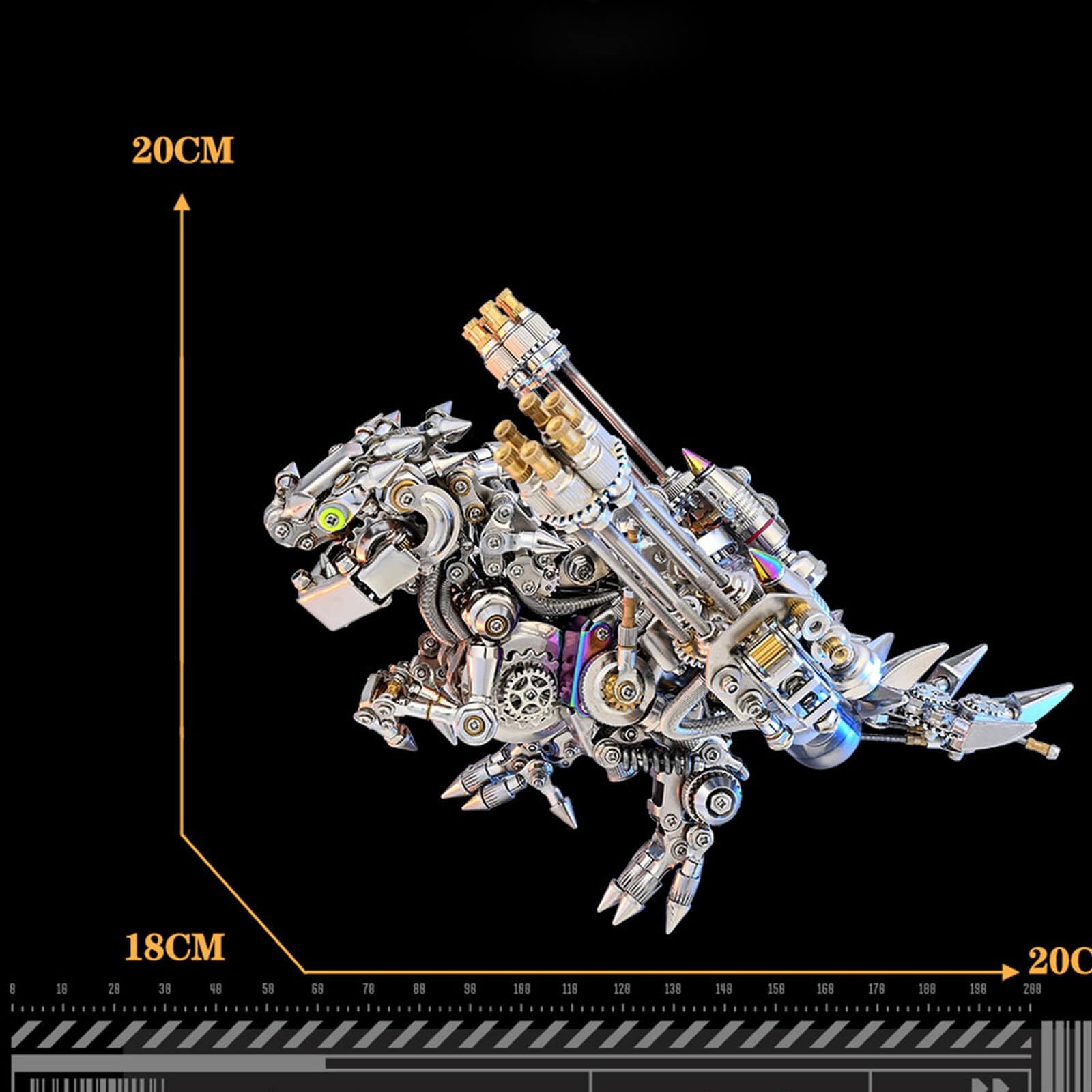 Kit di puzzle 3D in metallo dinosauro - Modello Steampunk T-Rex con ali e opzioni Gat-ling - Set di montaggio fai da te in acciaio inossidabile - Perfetto per adulti, appassionati di artigianato e