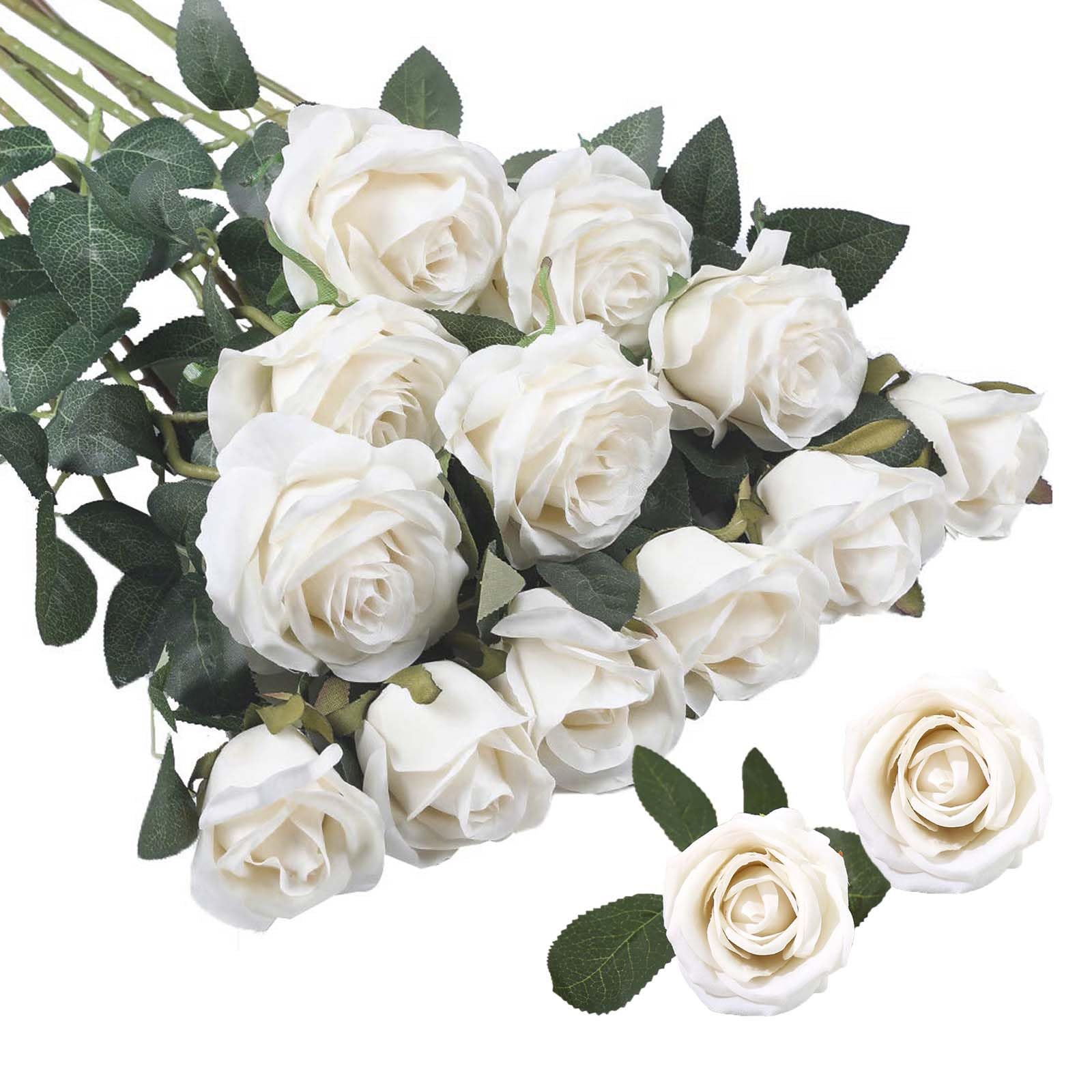 FAINCA 12 Pieces Artificial Roses Flannel Roses 20.08In Fake Flower Bouquet