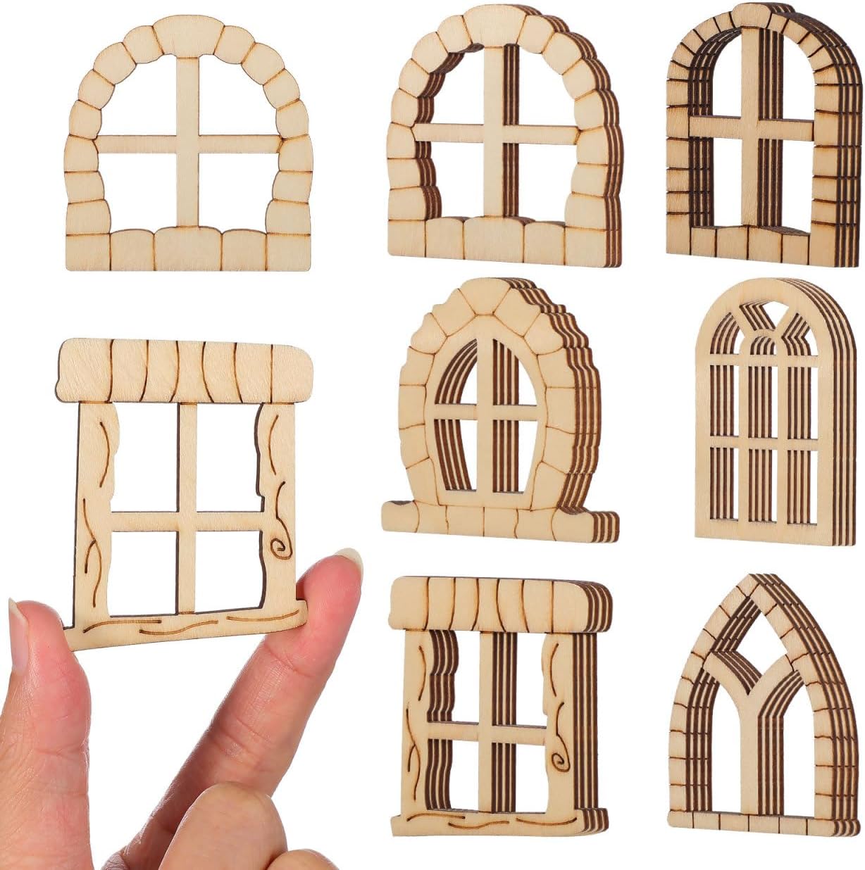 Vaguelly Unfinished Mini Wooden Door and Window Set 2.32 Inch DIY Fairy Garden Accessories for Outdoor Decor and Dollhouse Craft Projects