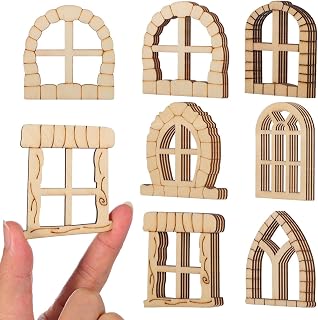25 Pcs Unfinished Wooden Fairy House Door & Windows Set - DIY Fairy Garden Windows Miniature Dollhouse Ornament Craft Supplies for Kids, Tiny Home Decoration & Model Accessory