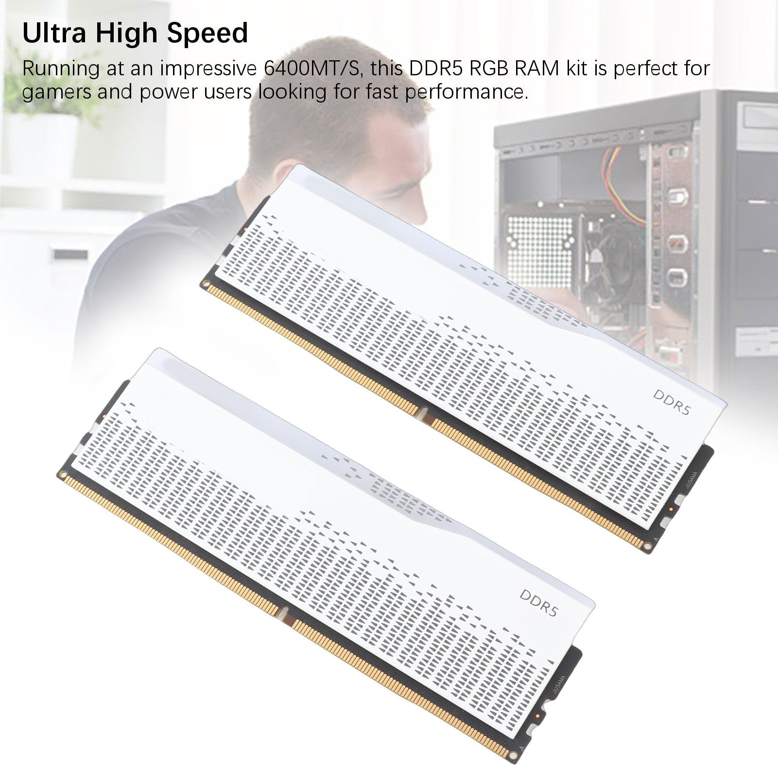 Pamięć RAM DDR5, Zestaw 32 GB, 2 X 16 GB Pamięci do Gier 6400 MHz CL38 RGB, z metalową obudową z Chipem ECC PMIC, do Komputera Stacjonarnego XMP 3.0 Expo