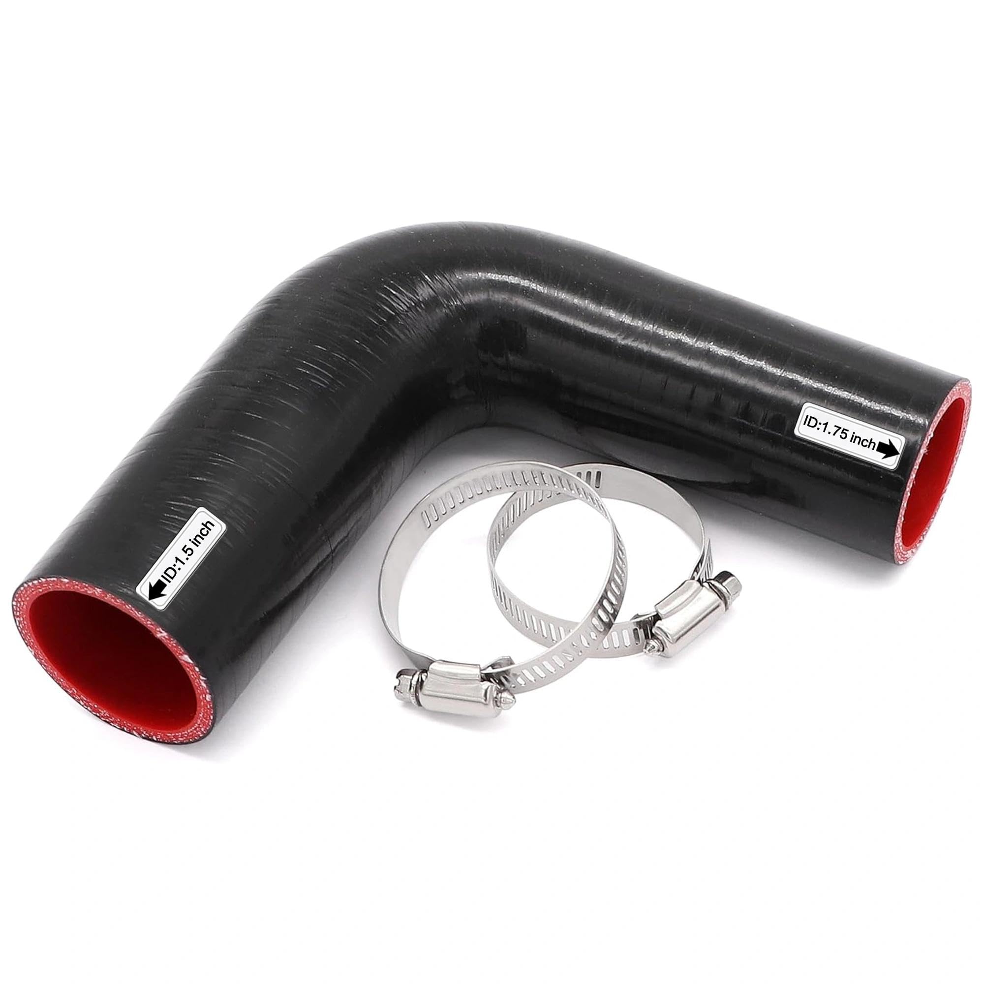 TuoLauthon 90 Degree 1-1/2 to 1-3/4 inch(38-45mm) Black Silicone Reducer Coupler Hose,4-Ply Reinforced,Leg Length 4inch(102mm) with 2PCS clamps Turbo/Intercooler/Intake Piping Reducer Coupler-image-17