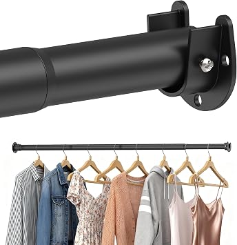 Heavy Duty Closet Rod, Adjustable 17-100 in, 1.3" Diameter | Black, Metal, Suitable for Wardrobes, Bathrooms, Laundry Room, RV