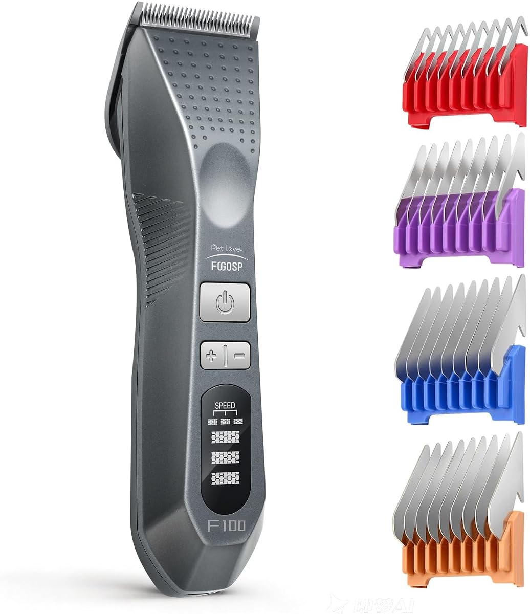 Cordless Dog Grooming Clippers More Than 12H Run Time 3-Speed Professional Pet Clippers for Grooming Heavy Duty Thick Hair Detachable Carbonized Steel Blade Low Noise